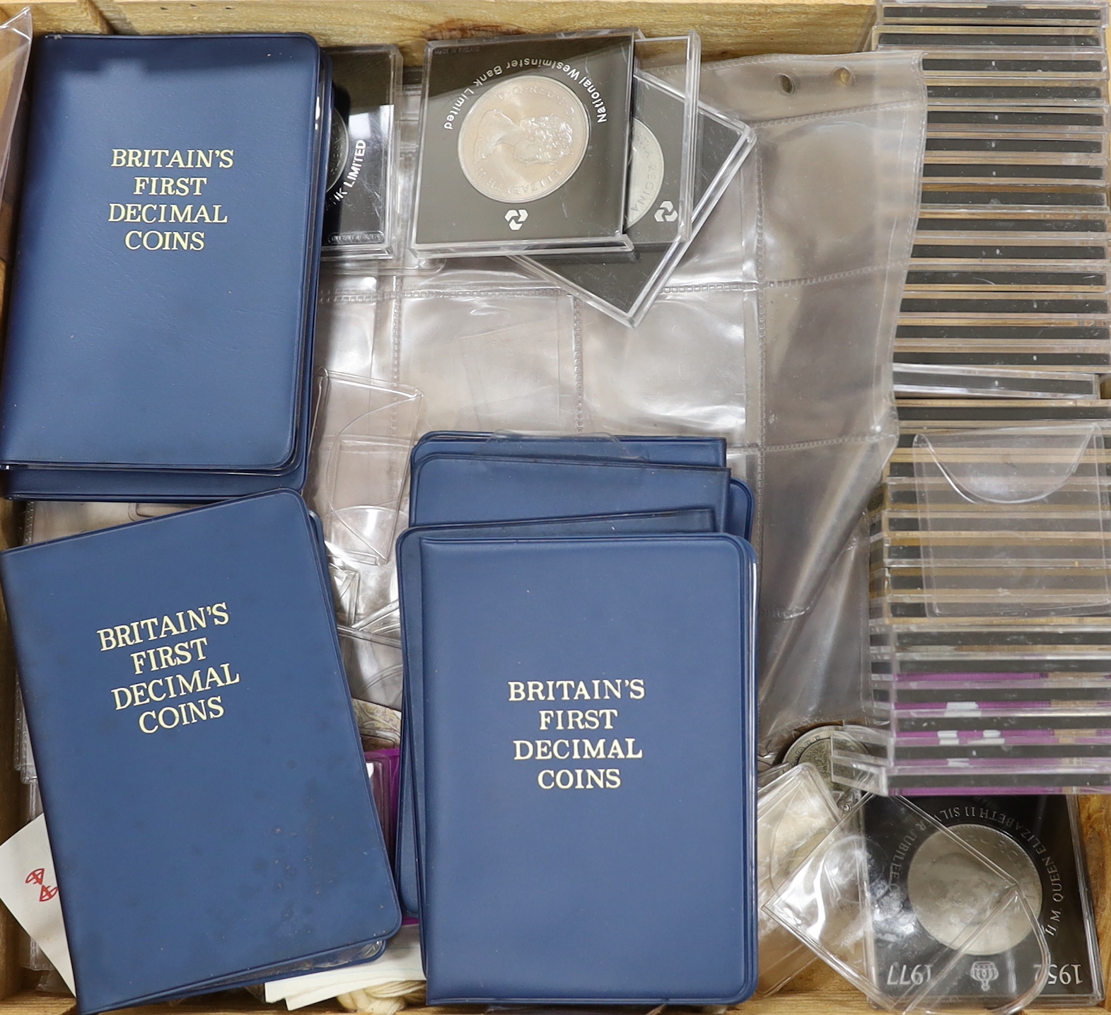 British coins, George VI to QEII including commemorative crowns, decimal coins sets, etc.